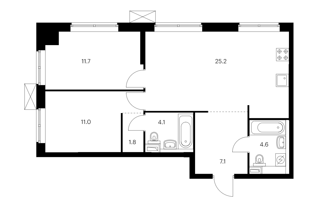 2-комнатная квартира 65.5 м², 8/12 эт., ЖК «Шкиперский 19»